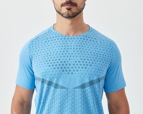 APPRIVOISE-MOI MENS ATHLETIC T-SHIRTS QUICK-DRY MOISTURE WICKING COOLING RUNNING SHORT SLEEVE SHIRT PERFORMANCE TEES GYM TENNIS WORKOUT HIKING CATIONIC SKY-BLUE