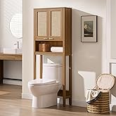 SICOTAS Over The Toilet Storage Cabinet with Rattan Door, Freestanding Bathroom Organizer with Adjustable Shelf, Space Saver Cabinet for Bathroom, Laundry Room, Restroom