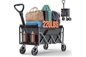 AJVVF Collapsible Wagons Carts Foldable with 220lbs Weight Capacity, Lightweight Utility Portable Wagon Cart with Wheels, Grocery Foldable Wagon for Beach, Garden, Sports and Camping, Black