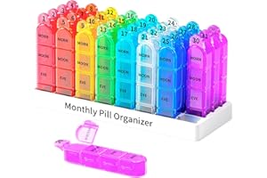 Zoksi Monthly Pill Organizer 4 Times a Day, 30 Day Pill Organizer, One Month Pill Box Organizer, 31 Day Pill Case with 32 Portable Daily Compartments, Medcine Container for Vitamins & Medications