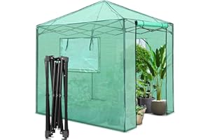 PexFix 8'x 8' Portable Walk-in Greenhouse, Easy Setup, Indoor/Outdoor, 2 Roll-Up Mesh Windows, Roll-Up Zipper Door, Green