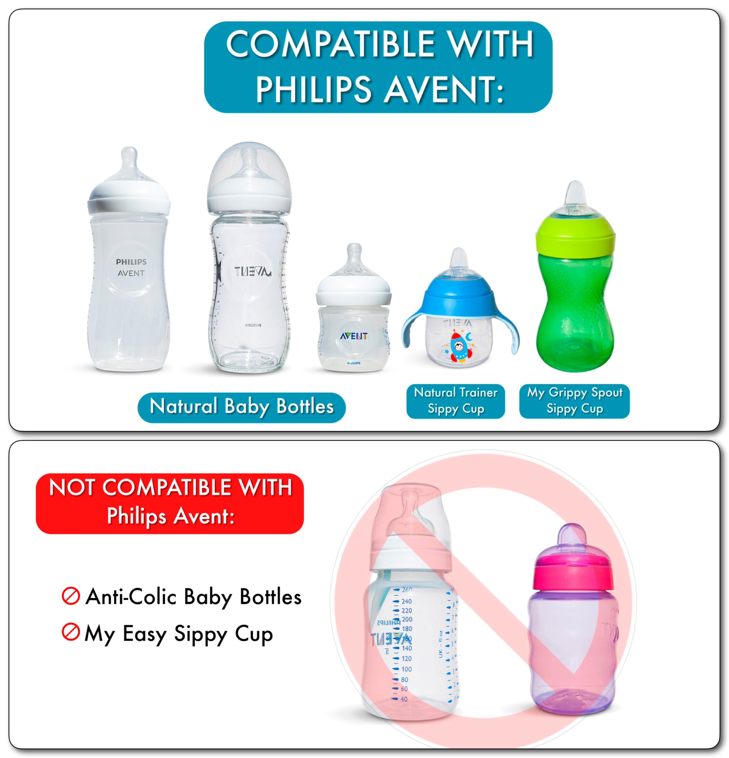 Sippy Spout Nipples for Philips Avent Natural Baby Bottles, My Grippy Spout Sippy Cup and Natural Trainer Sippy Cup, 4-Count, Soft Spout, Food Grade Silicone, BPA-Free, Convert to Sippy Cup, 4+ months