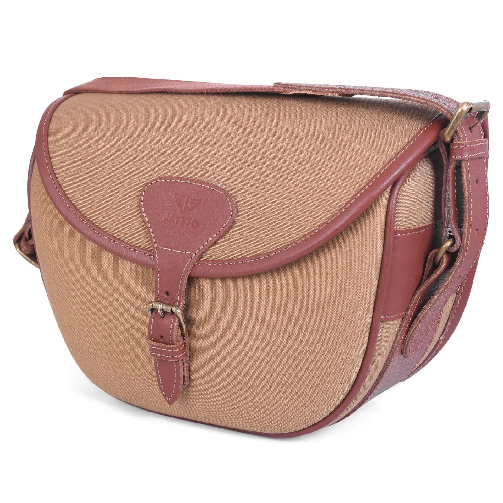 Jayefo R-17 Hunting - Stylish & Functional Cotton Bag for Hunting, Messenger Bag Made with Cotton & Designed with Leather Shoulder Straps & Metal Buckle for Outdoor Adventures | (Fawn)