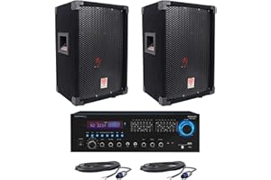 2 Rockville RSG8 8 300W Passive DJ/PA Speakers+Technical Pro RX55URIBT Receiver