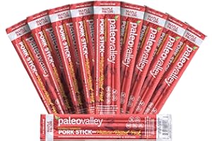 Paleovalley Pasture-Raised Pork Sticks - Maple Bacon Flavor Meat Sticks Individually Wrapped, 28g - 10 Sticks - Gluten-Free Protein Snack