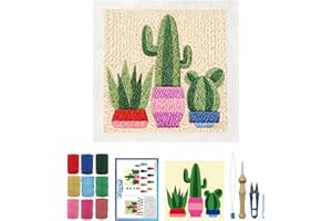 ORIGACH Embroidery Punch Needle Kit with Frame, Cactus Needle Punching Kit with Patterns, Threads, Tools & Instructions for B