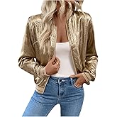 Verdusa Women's Metallic Zipper Bomber Disco Party Jackets Outwear Long Sleeve Lightweight Jacket Coats