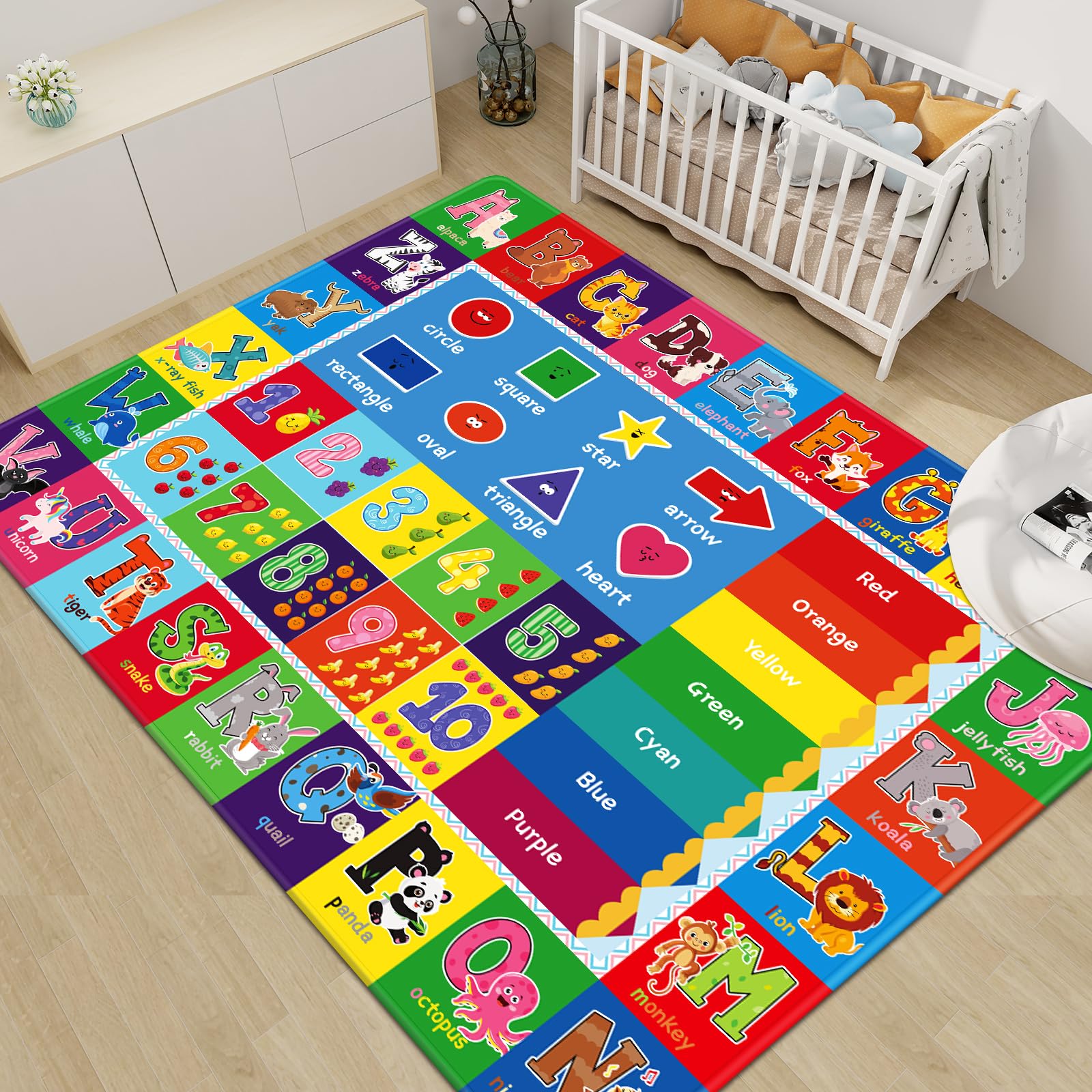 AKUNRUG Baby Play Mat, Super Soft Playmat Baby Crawling Mat Foldable Non-Slip Baby Floor Mat for Toddlers, Thick Educational Play Floor Mat with Alphabets and Animals (B, 150 x 100cm)