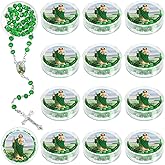 Bucherry 24 Pcs Saint Jude Green Scented Rosary Necklace Baptism Party Favor Catholic Gift with Box Saint Jude Rosary Bead Holy Prayer Necklace with Crucifix Cross