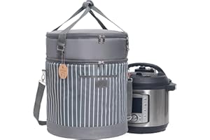FE FUN ELEMENTS Fun Elements Double Layer Carrier Bag for 8 Quart Instant Pot, Insulated Pressure Cooker Travel Bag with Support Pad and Removable Carrying Strap, Top Zip Compartment and Front Pocket for Utensils