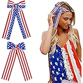 4th of July Patriotic Hair Bows for Girls & Women, American Flag USA Stars Stripe Hair Bow Clips Red White Blue Fourth of July Cheer Hair Accessories for Independence Day, (3.5 * 7.5) Inch