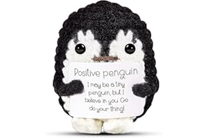 Hoedia Handmade Emotional Pickle Gift, Cucumber Crochet Doll Inspirational Gifts with Cards, Cute Knitted Funny Support Pickle Friend Birthday (Positive Penguin)