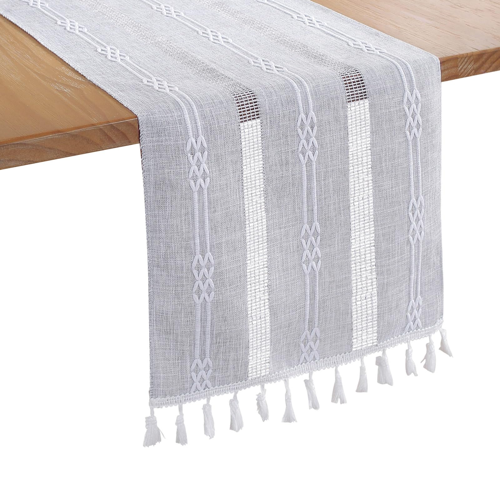 Bigqin Boho Table Runner with Tassels, 183x33cm/72"x13" Table Decoration, Linen Beige Table Runner Tablecloth for Home Wedding Decoration, Gray