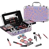 Hot Sugar All In One Makeup Set for Adults and Girls - Full Makeup Kit for Beginners With Eye Shadow Palette, Blush, Lip Gloss, Brush, Mirror (Pink Leopard)