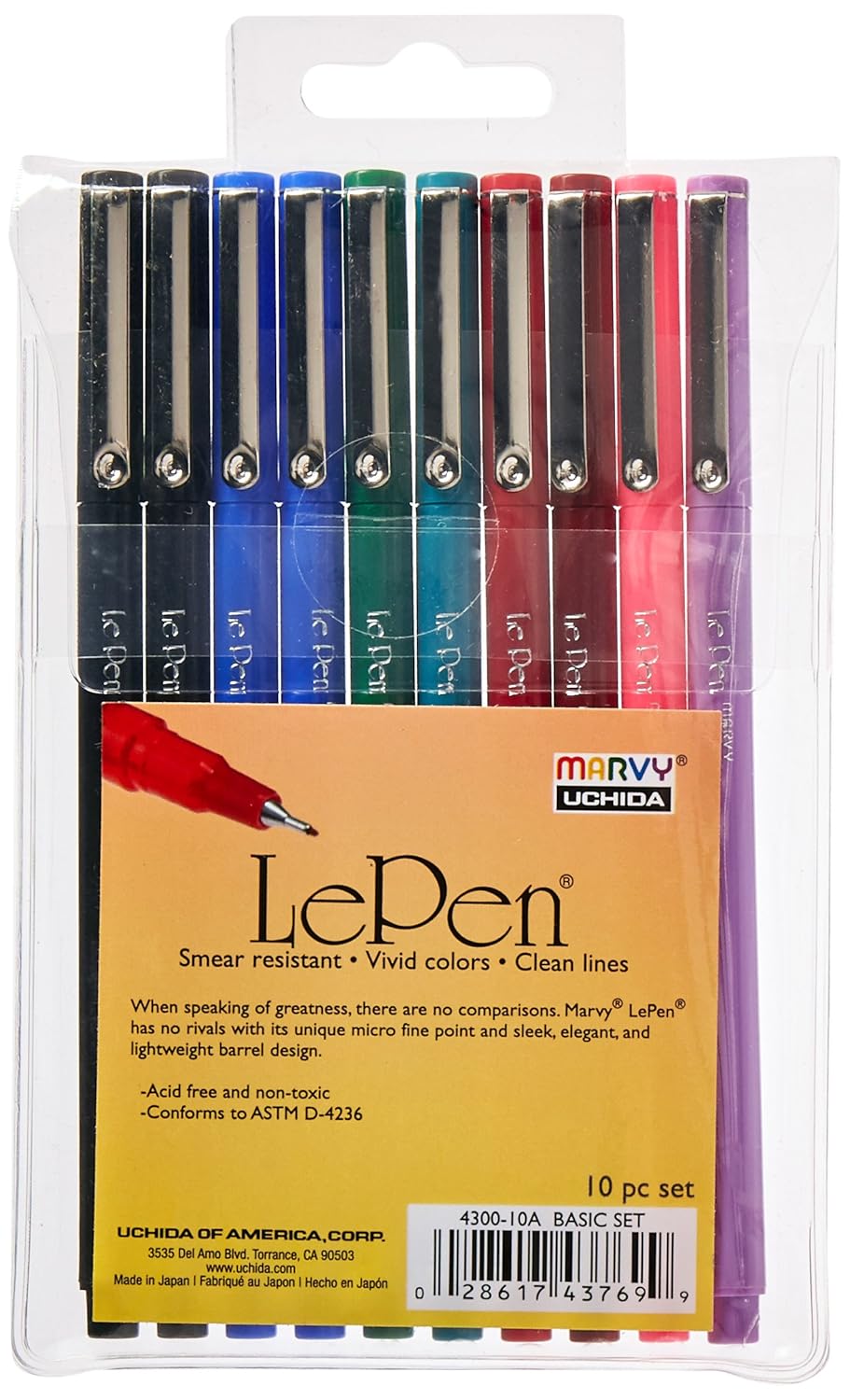 Marvy 430010A Le Pen AcidFree NonToxic Pen, Micro Fine Tip, Assorted