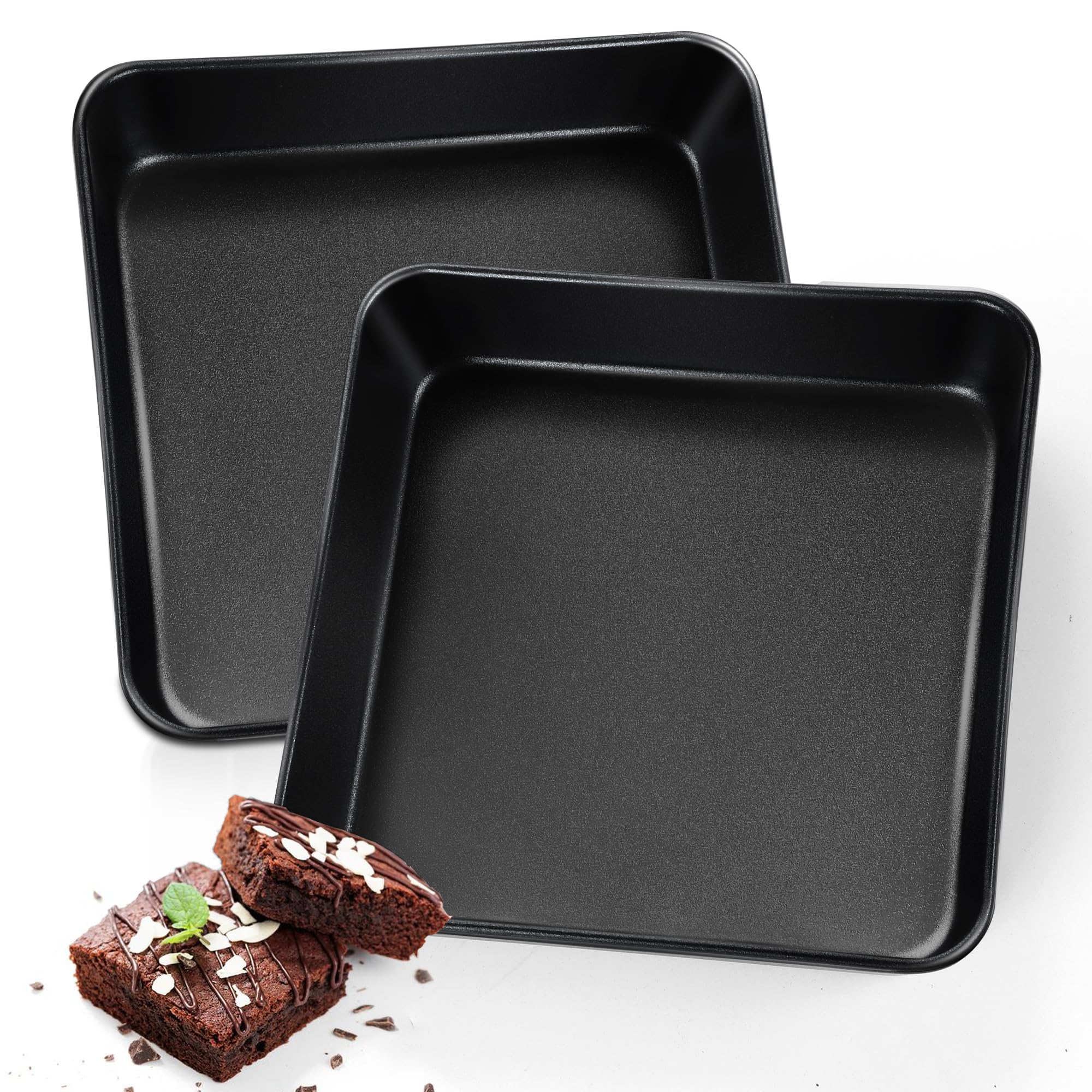 Joyfair 8 Inch Square Cake Tin Set of 2, Stainless Steel Cake Mould with Non-Stick Surface, Baking Pan Ideal for Roasting Bread Lasagna Brownie Beef, Easy Release & Easy Clean, 21cm