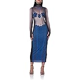 AFRM Womens Shailene Turtleneck Long Sleeve Mesh Bodycon Midi Dress