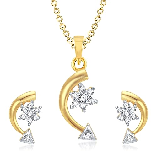 VK Jewels Arrow With Star Gold and Rhodium plated Pendant set with Earrings - PS1037G [VKPS1037G]