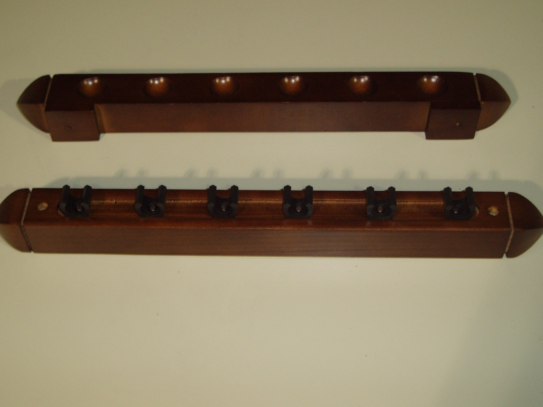 2 PIECE MAHOGANY POOL/SNOOKER CUE RACK HOLDS 6 CUES **