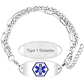 Uloveido Personalized Emergency Medical Alert Bracelet - Adjustable Multi Layer Link Chain Bracelet for Women and Men