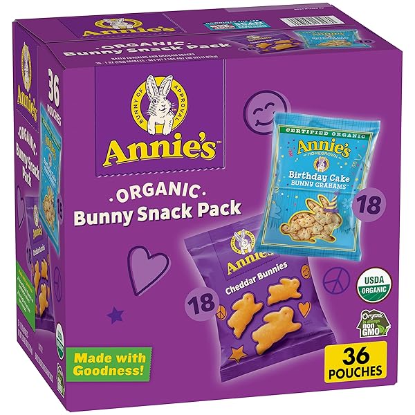 ANNIE’S ORGANIC BIRTHDAY CAKE BUNNY GRAHAMS AND CHEDDAR BUNNIES SNACK PACK 36 COUNT, 36 OZ