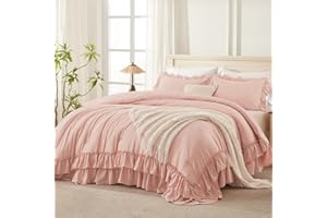 Andency Blush Queen Comforter Set(90x90Inch), 3 Pieces Lightweight Soft Ruffle Bedding Comforter Sets for Queen Bed, Farmhouse Shabby Chic Fluffy Soft Microfiber Bed Set for All Season