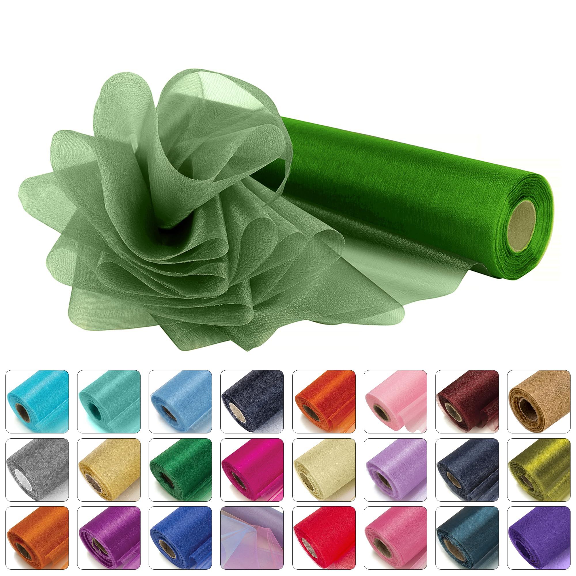 Weddecor 25m x 29cm Snow Sheer Sage Organza Roll Sash Glitter Fabric for Table Runner Sashes Wedding & Christmas Decoration, Chair Cover Bows, Party Favours, Ribbon Crafting Supplies, 1pc