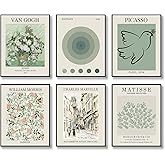 HoozGee Sage Green Master Wall Art Prints Abstract Matisse Wall Art Exhibition Posters Vintage Art Boho Art Prints Retro Room Decor for Aesthetic Bedroom (F Style, 8"x10" UNFRAMED)