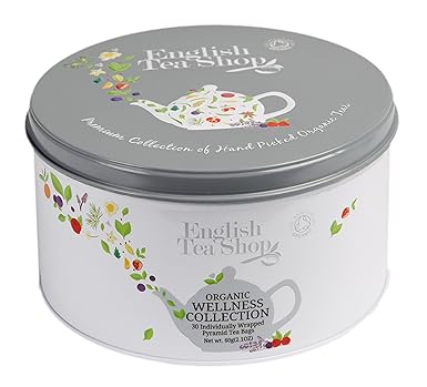 English Tea Shop -'Wellness Tea Selection (White)' - runde Geschenkdose aus Metall mit 30 BIO-Tees in Pyramidenbeutel