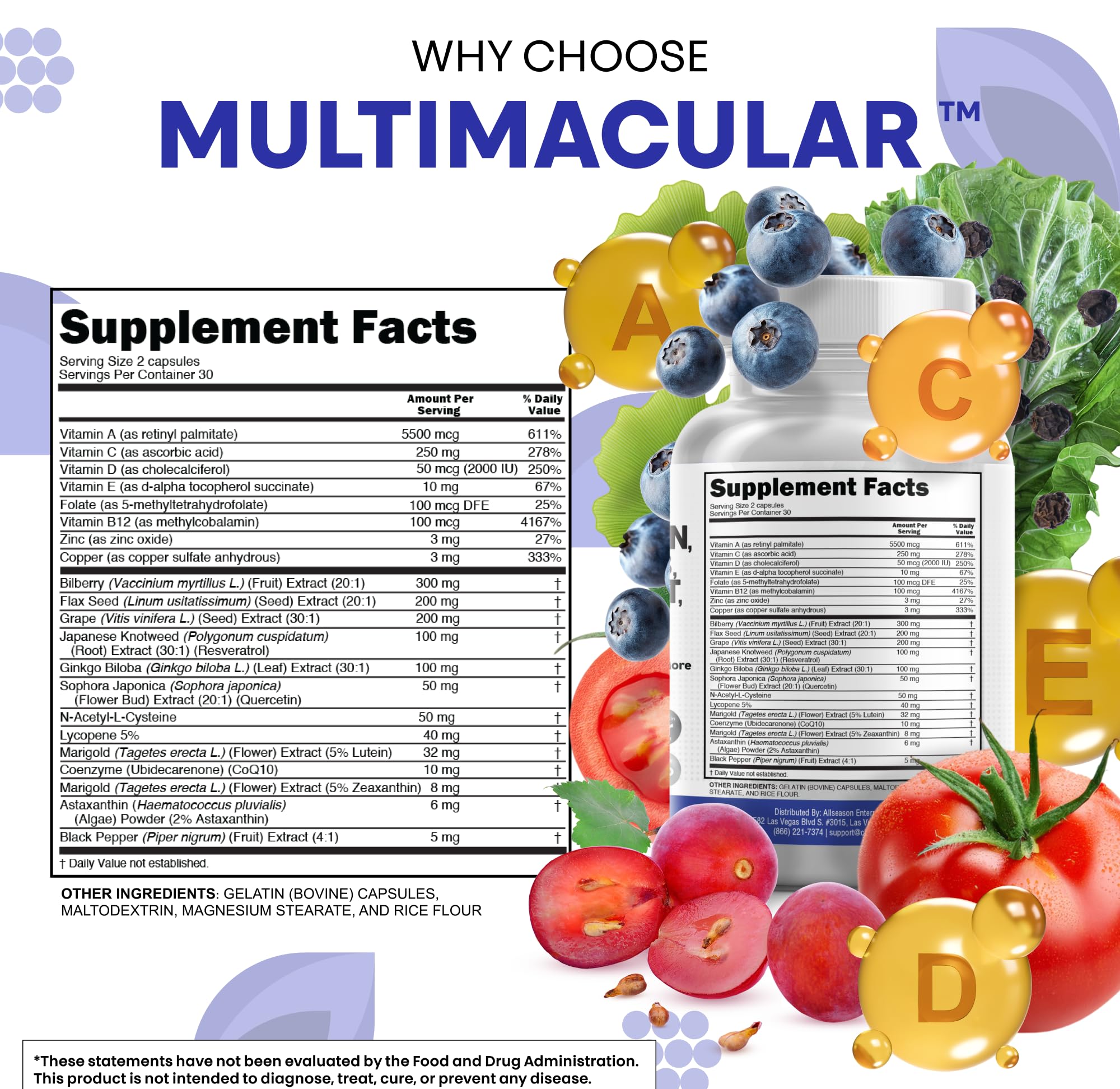Clean Nutra Eye Vitamins with Bilberry Lutein and Zeaxanthin Supplements Lycopene 40mg Resveratrol Grape Seed Astaxanthin for Eyes - Eye Care Health Support Eye Vitamin and Mineral Supplement