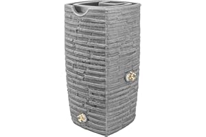 Good Ideas Impressions Riverwalk Rain Water Collection Barrel, Dark Granite, 50 Gallon - Faux Slate Rock Rainwater Catcher, Plastic Storage Drum with Dual Robust Metal Spigots & Fine Mesh Screen