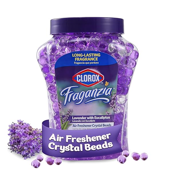 CLOROX FRAGANZIA CRYSTAL BEADS AIR FRESHENER, LONG LASTING ROOM DEODORIZER AND ODOR ELIMINATOR GEL BEADS TO FRESHEN HOME, CAR, OR OFFICE, LAVENDER WITH EUCALYPTUS SCENT, 12 FL OZ
