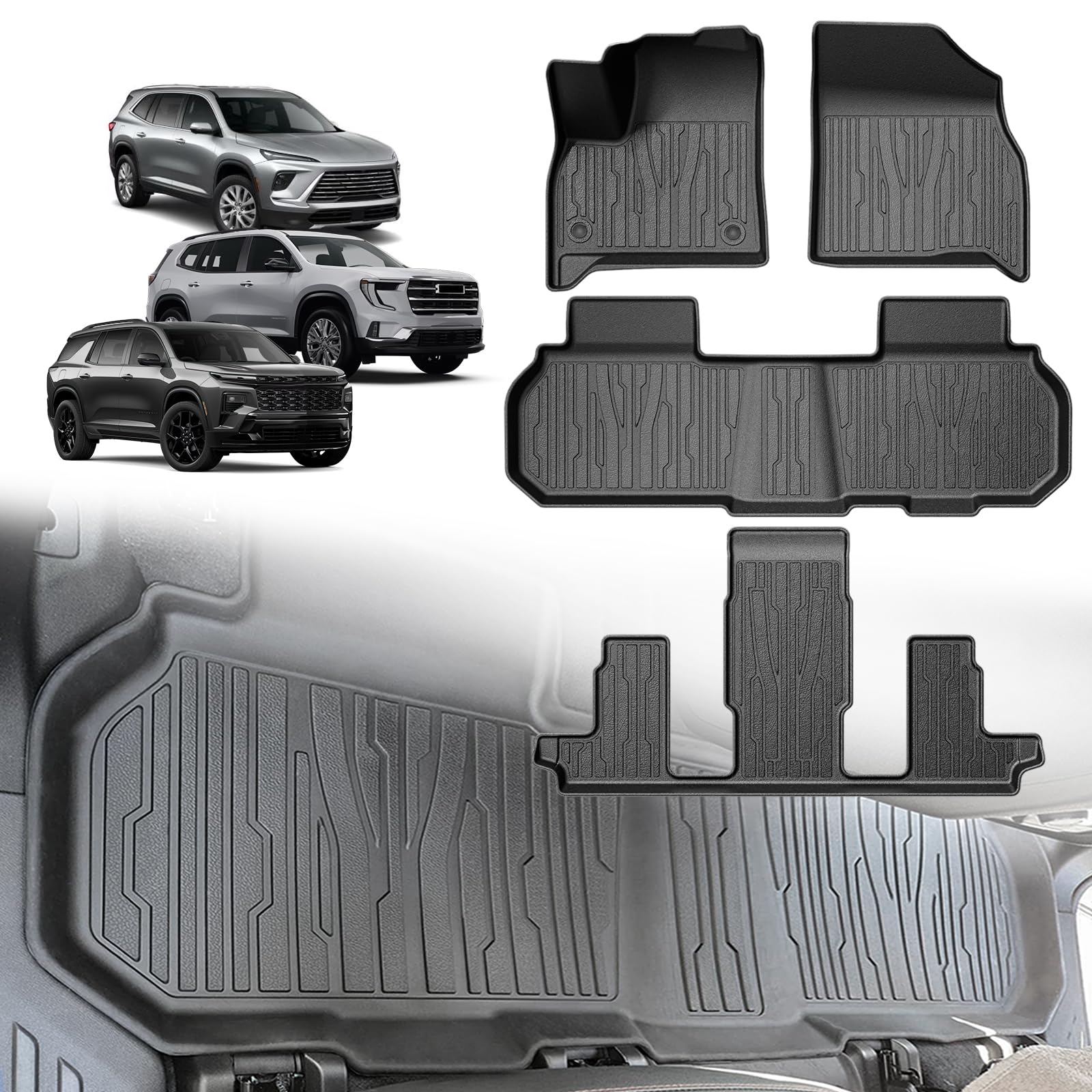Custom Carpet Floor Mats – 2nd Row Captain Seats, 18oz Polypropylene, Black/Grey/Tan, USA Made