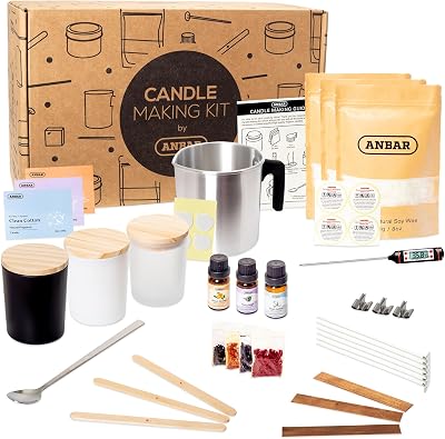 Anbar DIY Candle Making Kit for Adults with Soy Wax Glass Jars 42 Pc Set