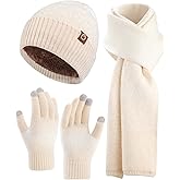 AWAYTR Winter Hat Gloves Scarf Set for Women, 3 Pcs Knit Beanie Touchscreen Gloves Long Scarf Cold Weather Set