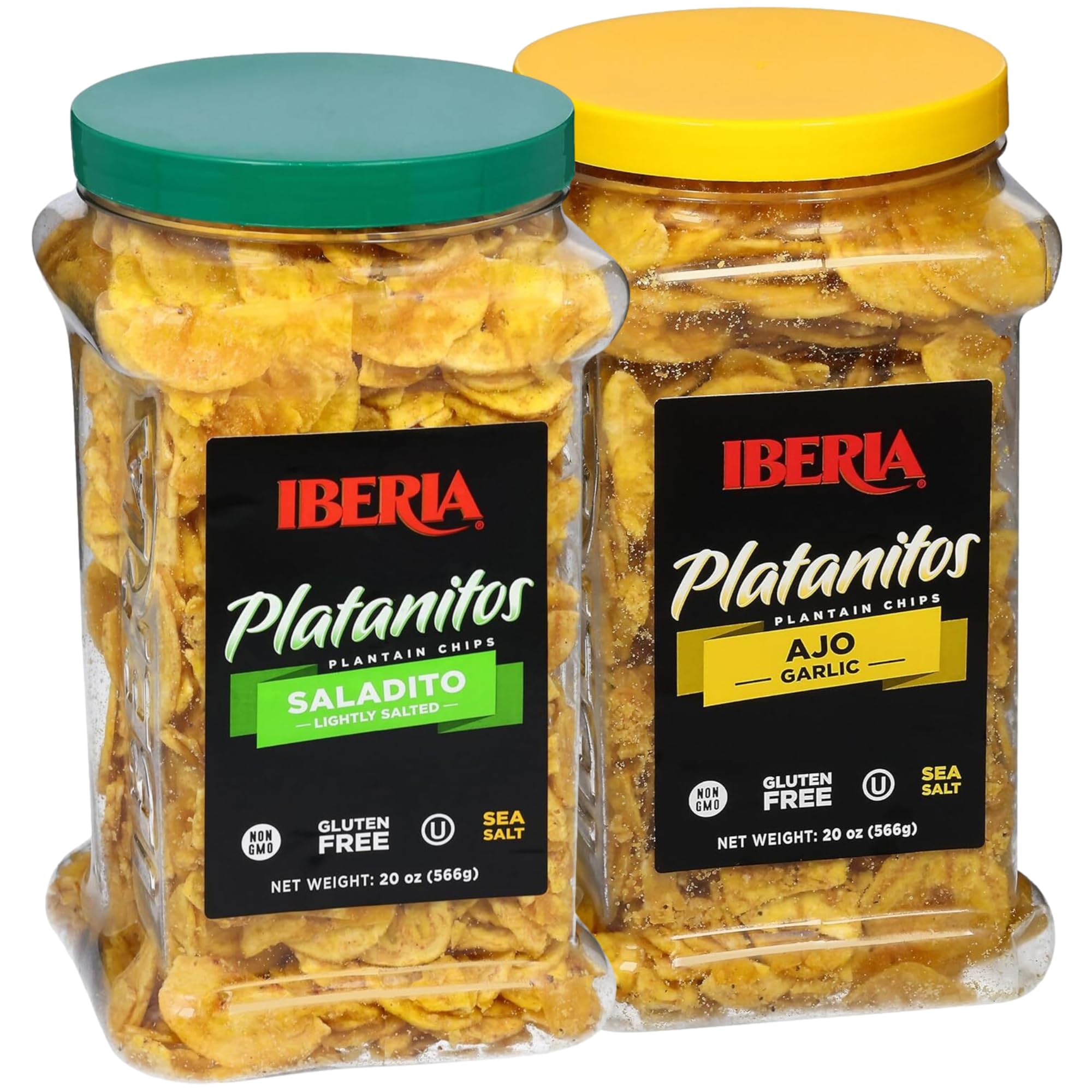 Iberia Saladito Lightly Salted Plantain Chips, 20 Oz. + Iberia Garlic Plantain Chips, 20 Oz.