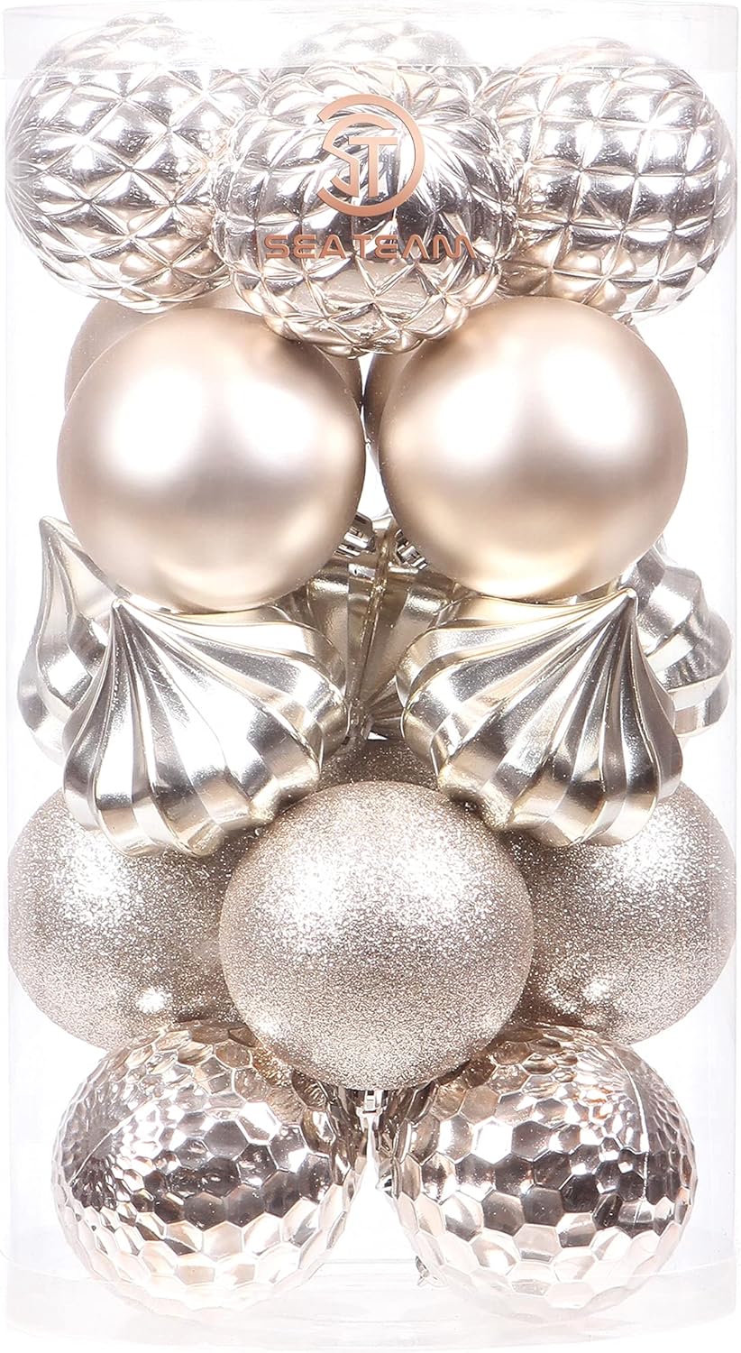 Ornaments - Sea Team 21-Pack Christmas Ball Ornaments with Strings, 80mm/3.15-Inch Large Size Baubles, Shatterproof Plastic Christmas Bulbs, Hanging Decorations for Xmas Tree, Holiday, Wedding, Party, Champagne