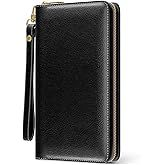 Nipichsha Womens Wallet, RFID Wristlet Wallet for Women, Cute Ladies Purse, Large Credit Card Clutch Purse, Leather Card Holder Wallets with Zipper & Phone Holder, Black