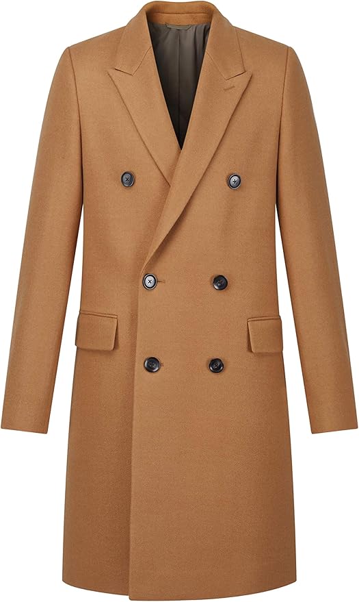 AIYIMEI Men Camel Overcoat Mens Strentch Knit Topcoat Men's Peaked