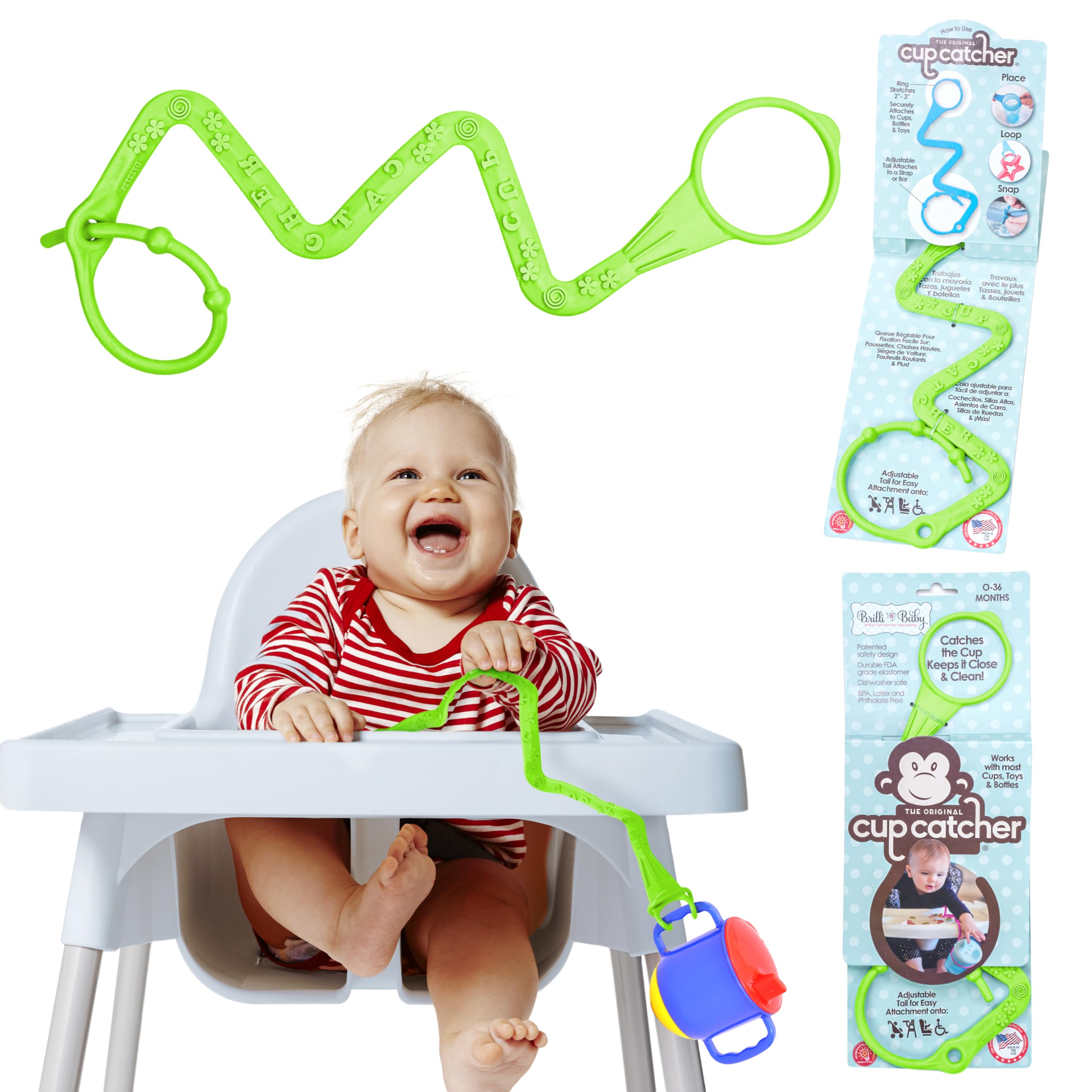 Cup Catcher by Brilli Baby - Catches The Cup, Keeps It Close & Clean! … (Green)