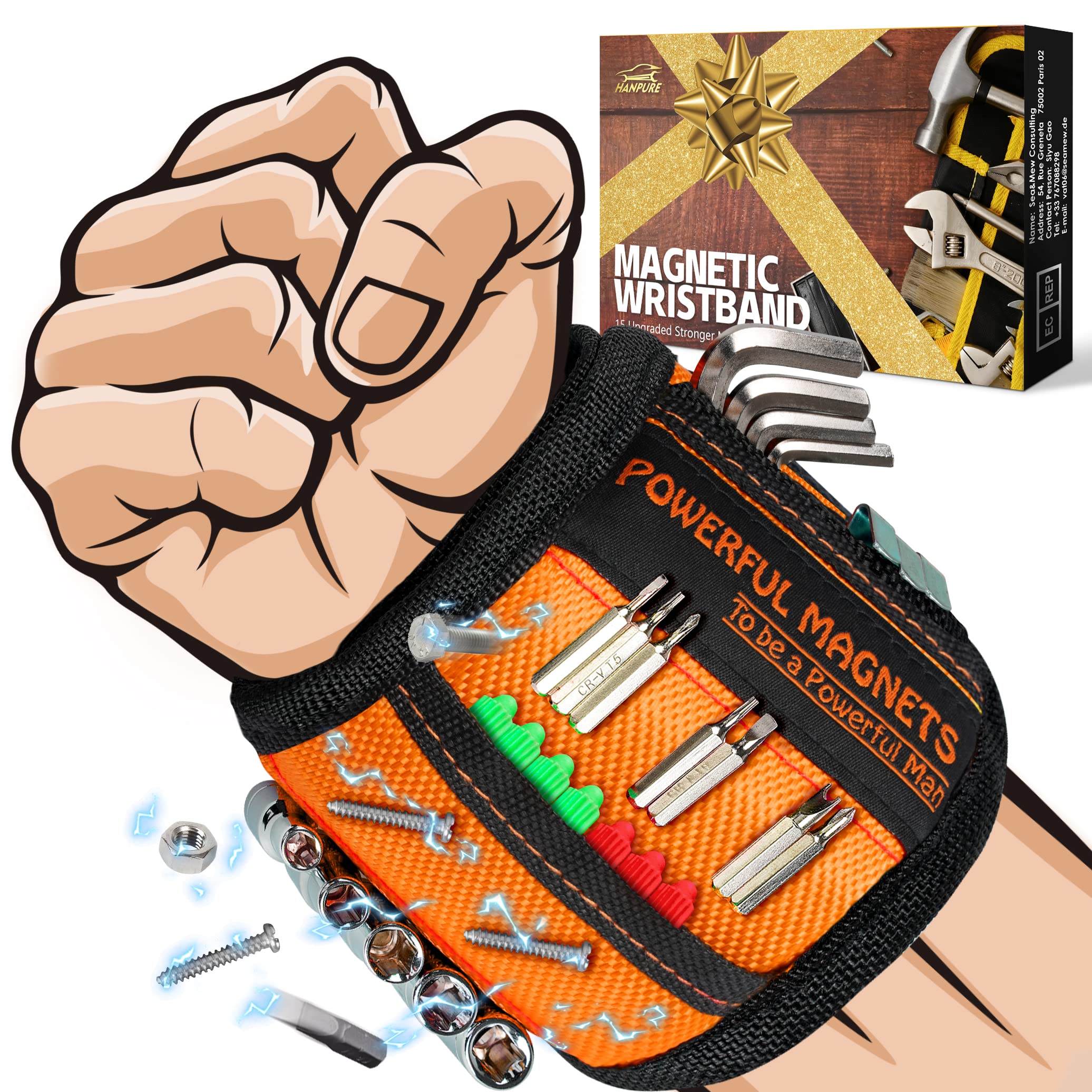HANPURE Tool Gifts for Men Stocking Stuffers - Magnetic Wristband for Holding Screws, Tool Belt Gifts Ideas for Dad Fathers Him Christmas Birthday, Gadgets for Women Husband DIY Handyman, Carpenter