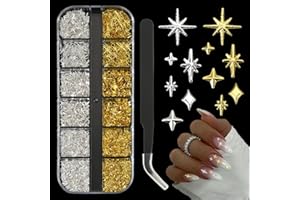 OPMADM 2500Pcs Star Nail Charms, Silver & Gold Nail Charms Bulk for DIY 3D Nail Art Charms & Charms for Nails Design