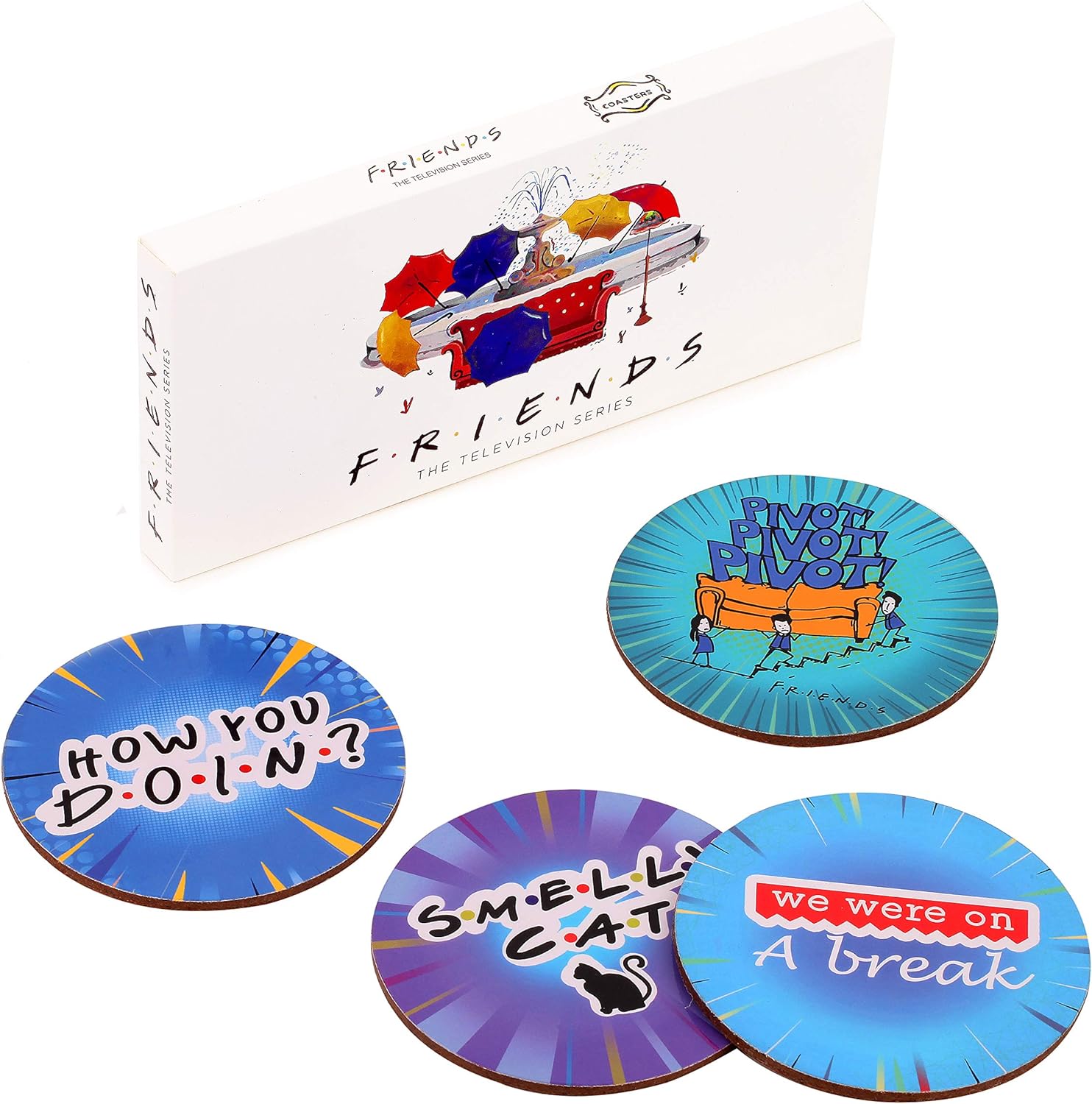 Amazon Com Soponder Friends Tv Show Merchandise Friends Coaster Set Best Friend Fans Gift Birthday Gift Housewarming Gift New Home Apartment Gift Blue 4 Home Kitchen