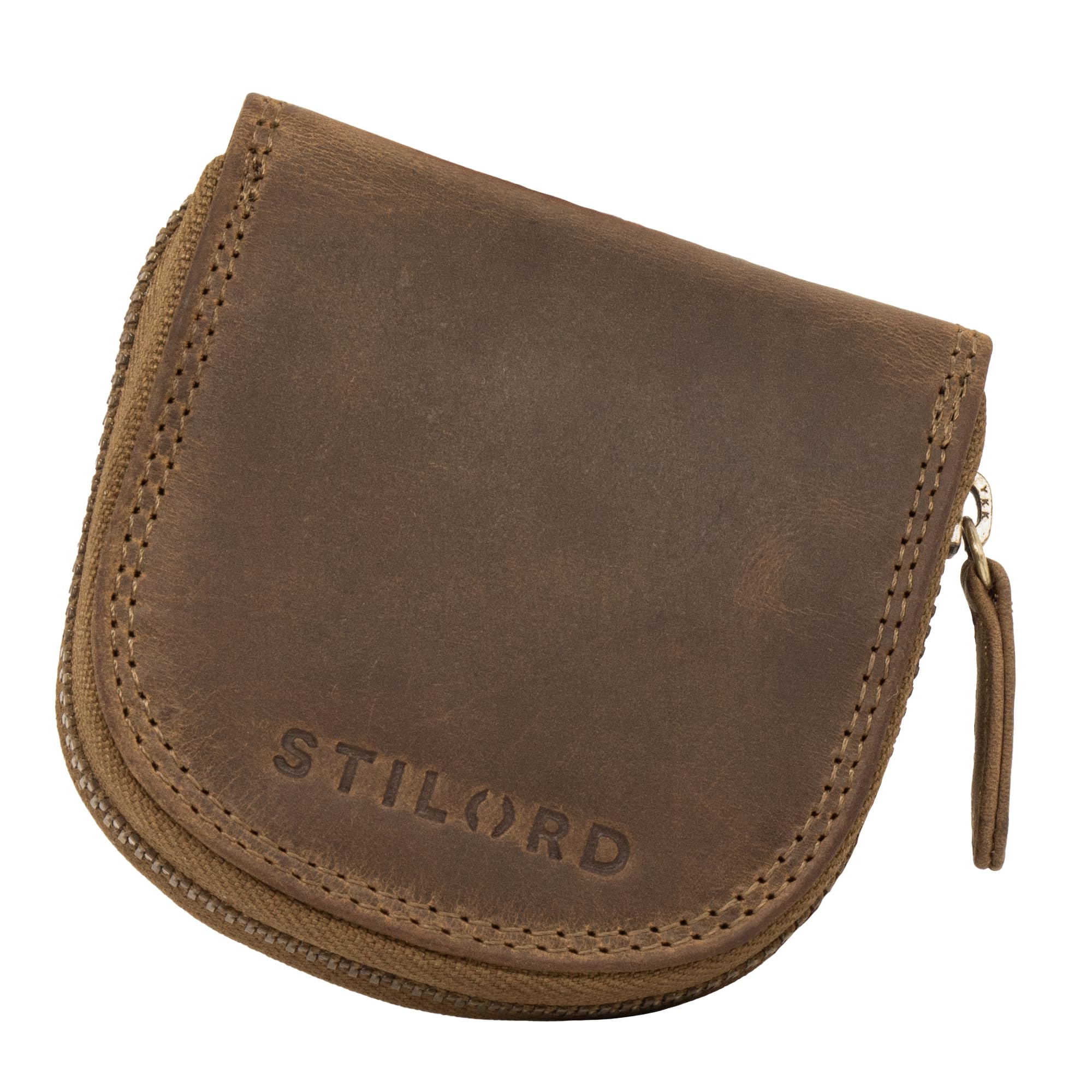 STILORD "Cash" Mini Leather Coin Purse for Men Women Leather Change Wallet Small Money Pouch Pocket in Genuine Leather Colour:Middle Brown