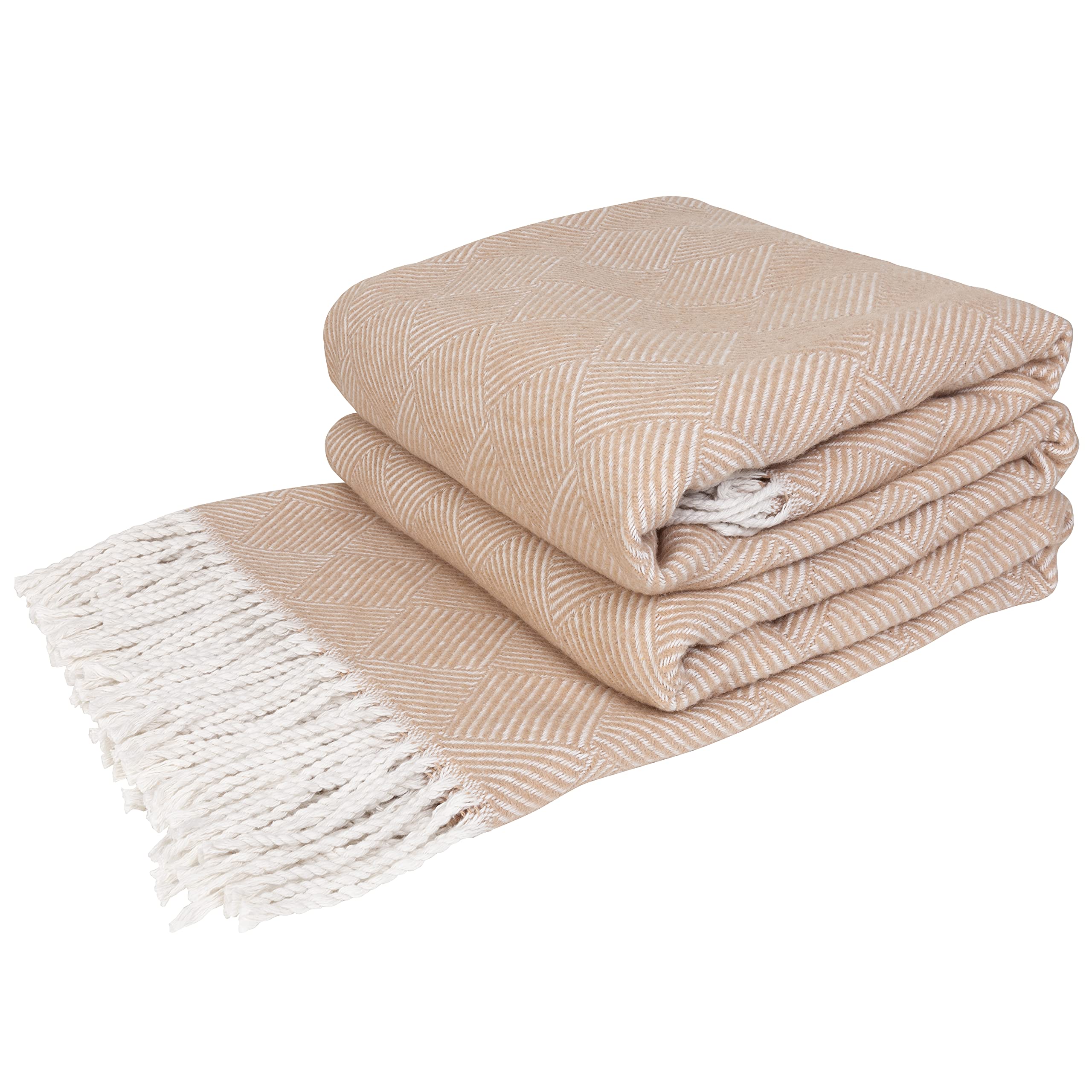 LYHome Cotton Blanket - Soft Throw for Sofas, Bed & Couch. Cosy Outdoor Blankets for Travel, Picnic & Camping. Settee Throws for Armchairs, Garden Furniture (55x79 in, 140x200, Beige Striped Squares) — image 1