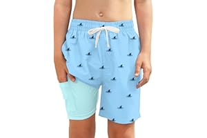 westwolf Boys Swim Trunks with Compression Liner Toddler Boys Swim Shorts Boxer Brief Board Shorts Swimming Set 5-18T