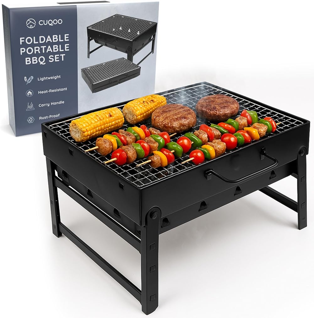 CUQOO Portable Foldable Charcoal BBQ Grill Stainless Steel Outdoor Camp