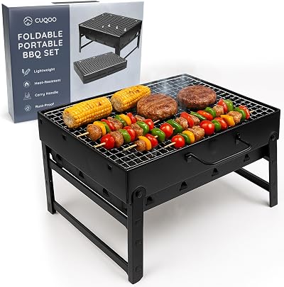 CUQOO Portable Foldable Charcoal BBQ Grill Stainless Steel Outdoor Camp