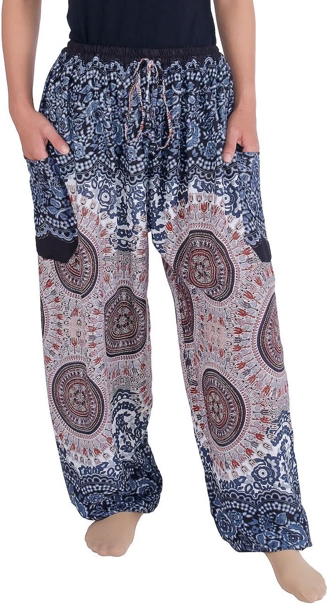 Women's Boho Drawstring Smocked Waist Rayon Harem Yoga Pants