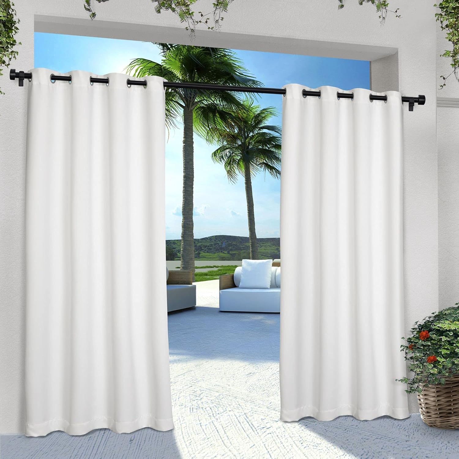 Outdoor Curtains - Exclusive Home Cabana Solid Indoor/Outdoor Light Filtering Grommet Top Curtain Panel, 54